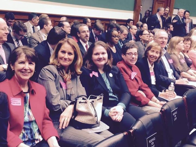 Families attending the markup wore pink tags to show their support of Murphy's bill (Photo by D. J. Jaffe)