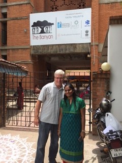 Outside a Banyan rescue center in Chennai, India with social worker
