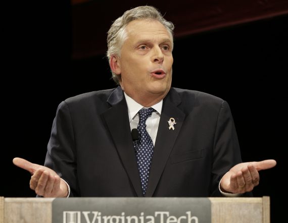 Democratic gubernatorial candidate, Terry McAuliffe speaks during a debate at Virginia Tech in Blacksburg, Va., Thursday, Oct. 24, 2013. (AP Photo/Steve Helber)