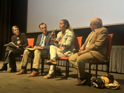 Lisa Dailey moderates as Tim Murphy, Cynthia Lewis, and Norm Ornstein answer questions about the film NO ONE CARES ABOUT CRAZY PEOPLE